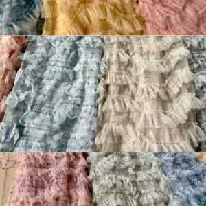 YX1525 New 100 Percent Soft Pleated Ruffle Tulle Fabric Plaid Printed Polyester Mesh Fabric for Women Puffy Skirt - 100%...