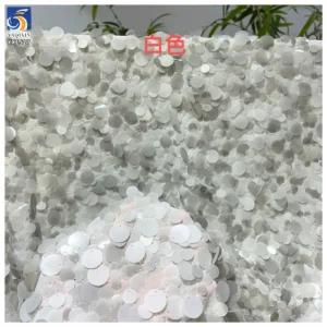 YX1527 Two Tone 15mm Sequin Embroidery 3D Round Sequin Chiffon Fabric With 1mm Detail for Garment Making - 100% Polyester...