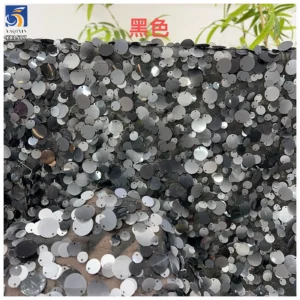 YX1527 Two Tone 15mm Sequin Embroidery 3D Round Sequin Chiffon Fabric With 1mm Detail for Garment Making - 100% Polyester...