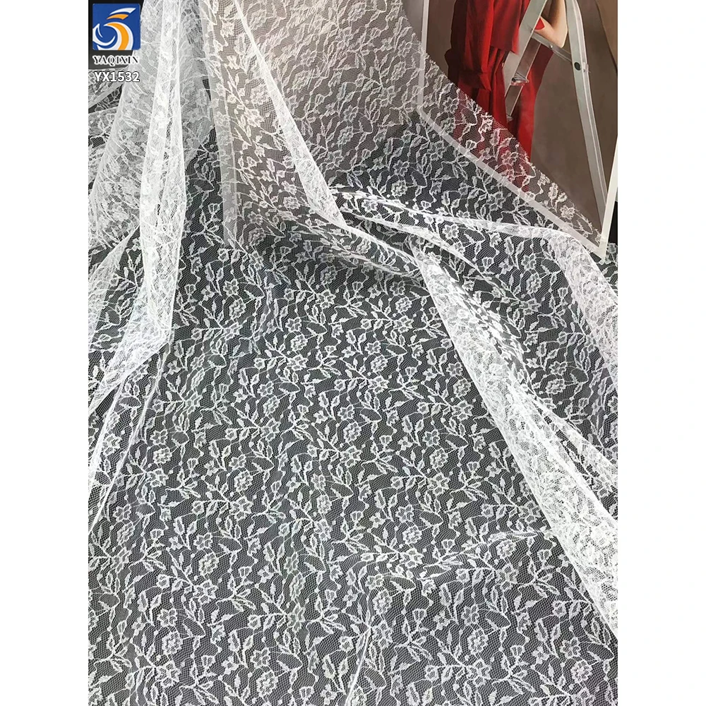 YX1532 Floral Jacquard Chantilly Lace Mesh Fabric Lightweight 50gsm Material for Women's Dresses and Fashion Apparel - 100%...