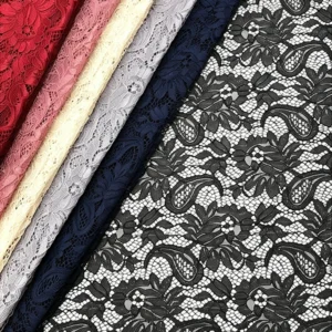 YX1536 120GSM Peony Floral Chantilly Corded Lace Fabric 100% Polyester Non Stretch Warp Knit Material for Wedding Dresses...