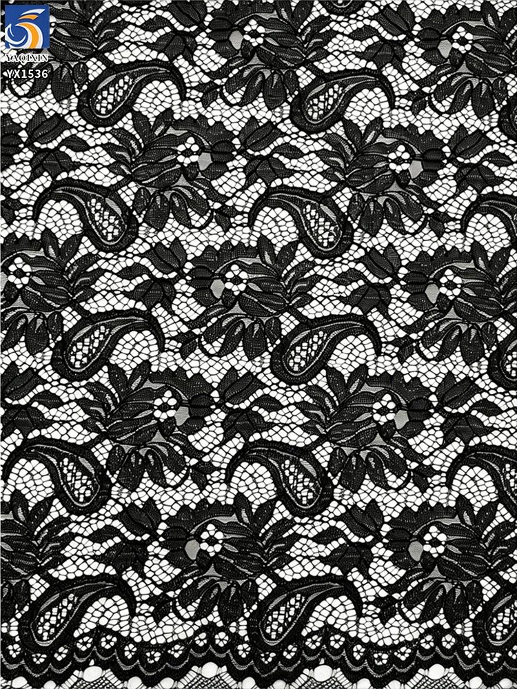 YX1536 120GSM Peony Floral Chantilly Corded Lace Fabric 100% Polyester Non Stretch Warp Knit Material for Wedding Dresses...
