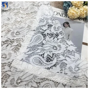 YX1536 120GSM Peony Floral Chantilly Corded Lace Fabric 100% Polyester Non Stretch Warp Knit Material for Wedding Dresses...