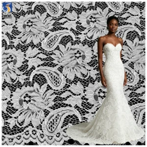 YX1536 120GSM Peony Floral Chantilly Corded Lace Fabric 100% Polyester Non Stretch Warp Knit Material for Wedding Dresses