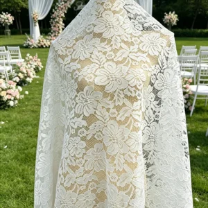 YX1537 Large Floral Corded Lace Fabric 120GSM Non Stretch Polyester Warp Knit Material for Wedding Dresses - 100% Polyester...