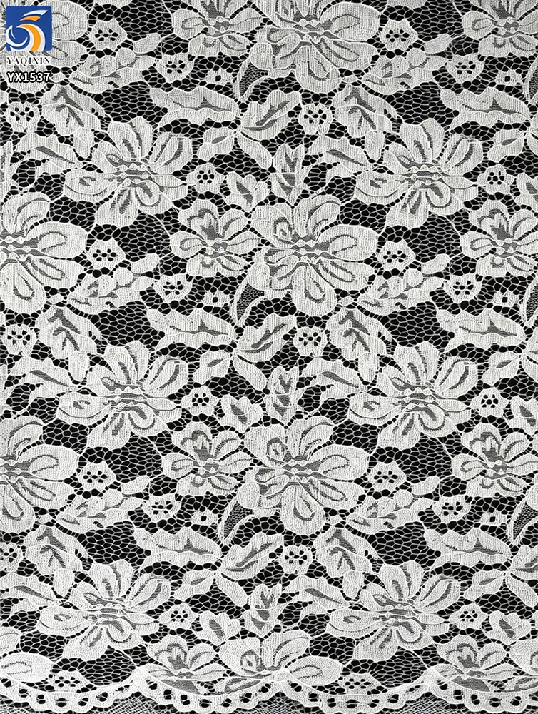 YX1537 Large Floral Corded Lace Fabric 120GSM Non Stretch Polyester Warp Knit Material for Wedding Dresses - 100% Polyester...