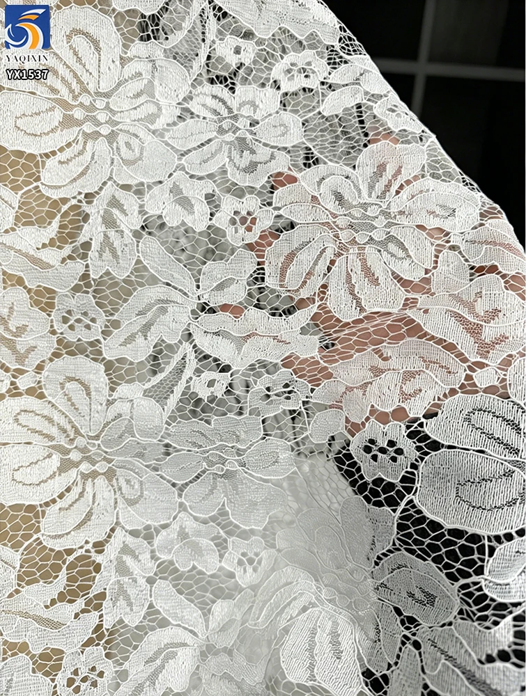 YX1537 Large Floral Corded Lace Fabric 120GSM Non Stretch Polyester Warp Knit Material for Wedding Dresses - 100% Polyester...