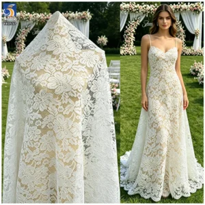 YX1537 Large Floral Corded Lace Fabric 120GSM Non Stretch Polyester Warp Knit Material for Wedding Dresses