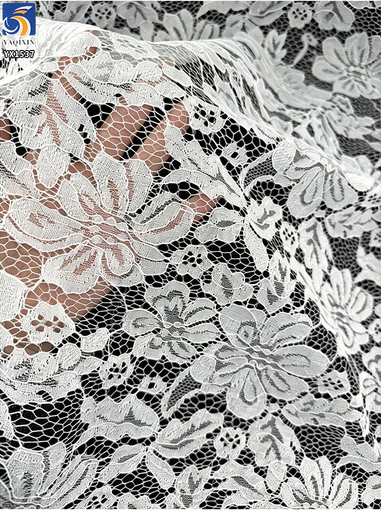YX1537 Large Floral Corded Lace Fabric 120GSM Non Stretch Polyester Warp Knit Material for Wedding Dresses - 100% Polyester...