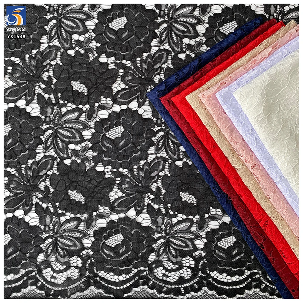 YX1538 120g Multi Color Floral Corded Warp Knit Lace Fabric 100% Polyester for Bridal Gowns and Women's Apparel - 100%...