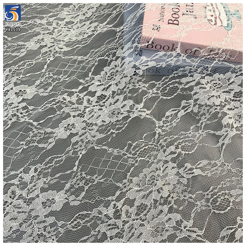 YX1539 Lightweight Floral Embroidered Lace Mesh Fabric 60GSM 100% Polyester Material for Women's Dresses - 100% Polyester...