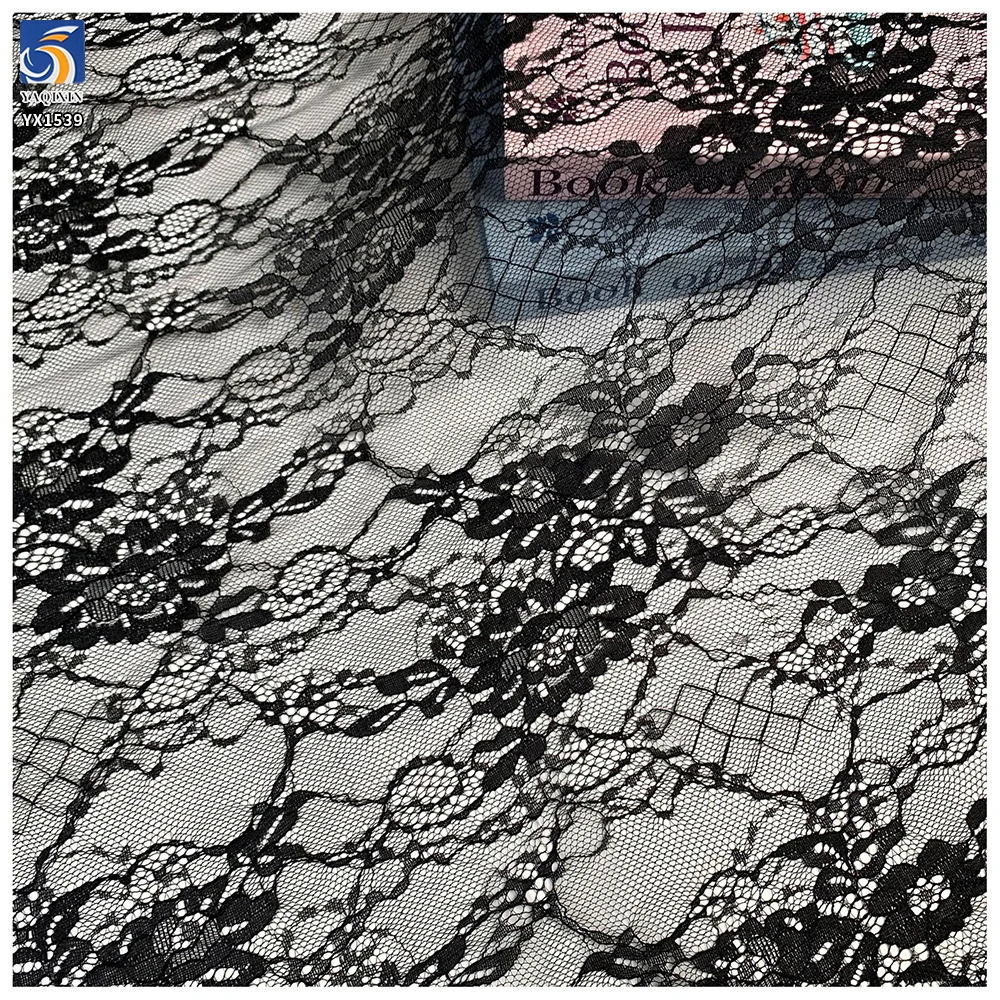 YX1539 Lightweight Floral Embroidered Lace Mesh Fabric 60GSM 100% Polyester Material for Women's Dresses - 100% Polyester...