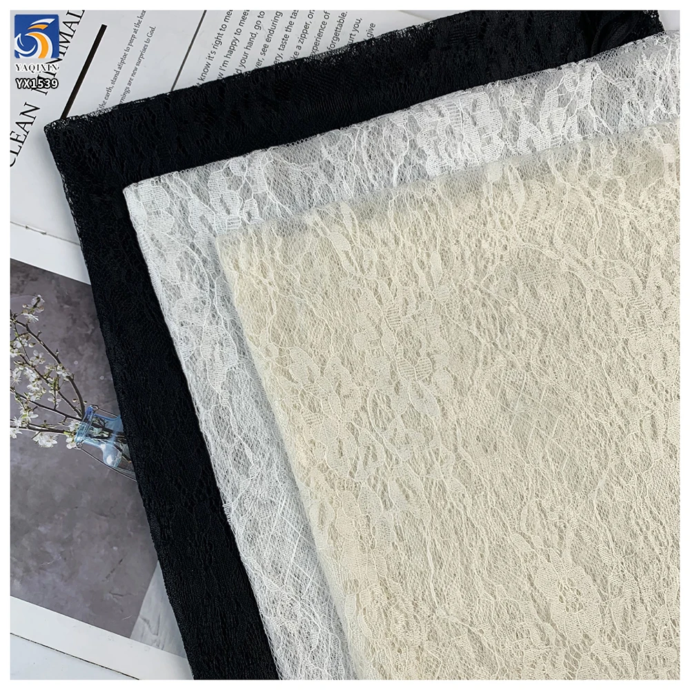 YX1539 Lightweight Floral Embroidered Lace Mesh Fabric 60GSM 100% Polyester Material for Women's Dresses - 100% Polyester...