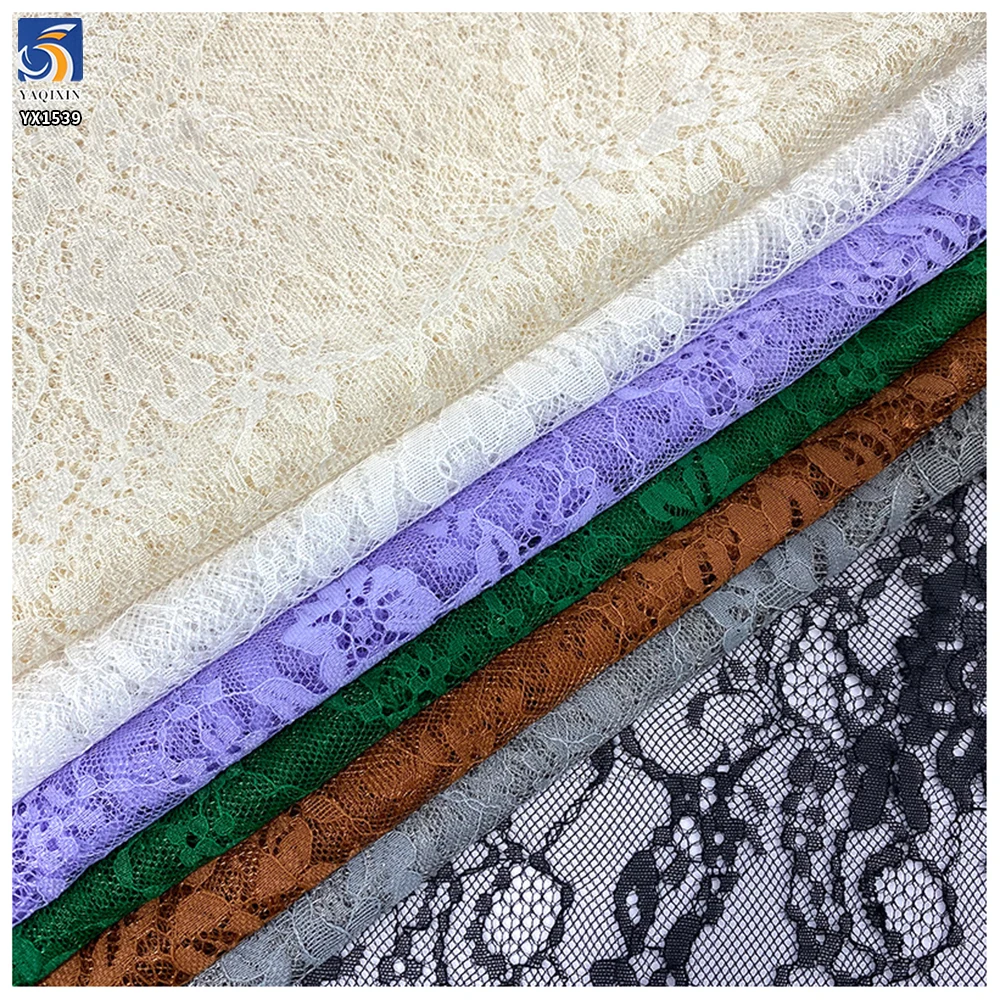 YX1539 Lightweight Floral Embroidered Lace Mesh Fabric 60GSM 100% Polyester Material for Women's Dresses - 100% Polyester...