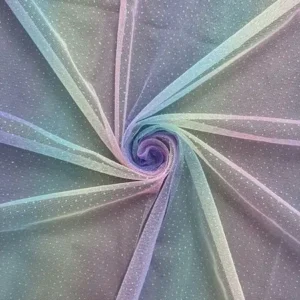 YX154 Pastel Rainbow Colour Stripe Gradient Fabric Mesh Ombre 100% Polyester Tulle Rainbow Fabric With Glitter Dust - 100%...