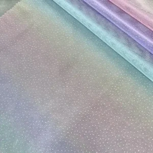 YX154 Pastel Rainbow Colour Stripe Gradient Fabric Mesh Ombre 100% Polyester Tulle Rainbow Fabric With Glitter Dust - 100%...
