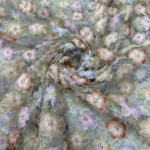 YX1541 3D Multicolor Floral Embroidered Mesh Fabric With Pearl Beads for Evening Dresses and Women's Fashion - 100%...