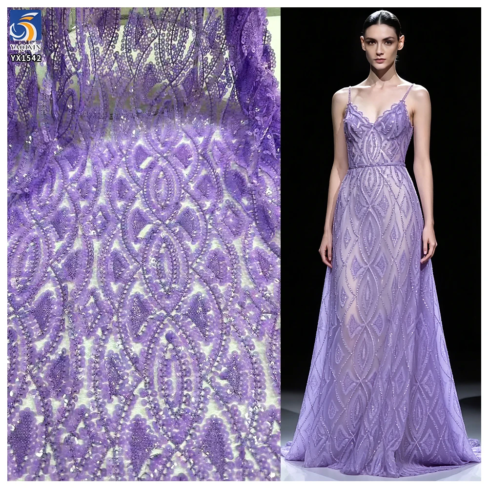 YX1542 Multi Color 8MM Sequin Embroidery Fabric Polyester Mesh Material for Prom Dresses Bridal Gowns and Fashion Apparel...