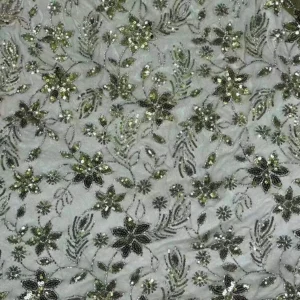 YX1543 Leaf and Floral Sequin Embroidered Mesh Fabric 130CM Wide for Evening Dresses and Women's Fashion - 100% Polyester...