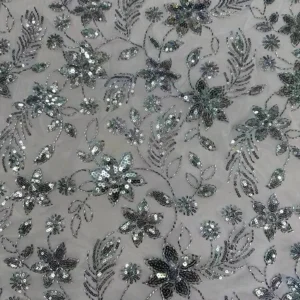 YX1543 Leaf and Floral Sequin Embroidered Mesh Fabric 130CM Wide for Evening Dresses and Women's Fashion - 100% Polyester...