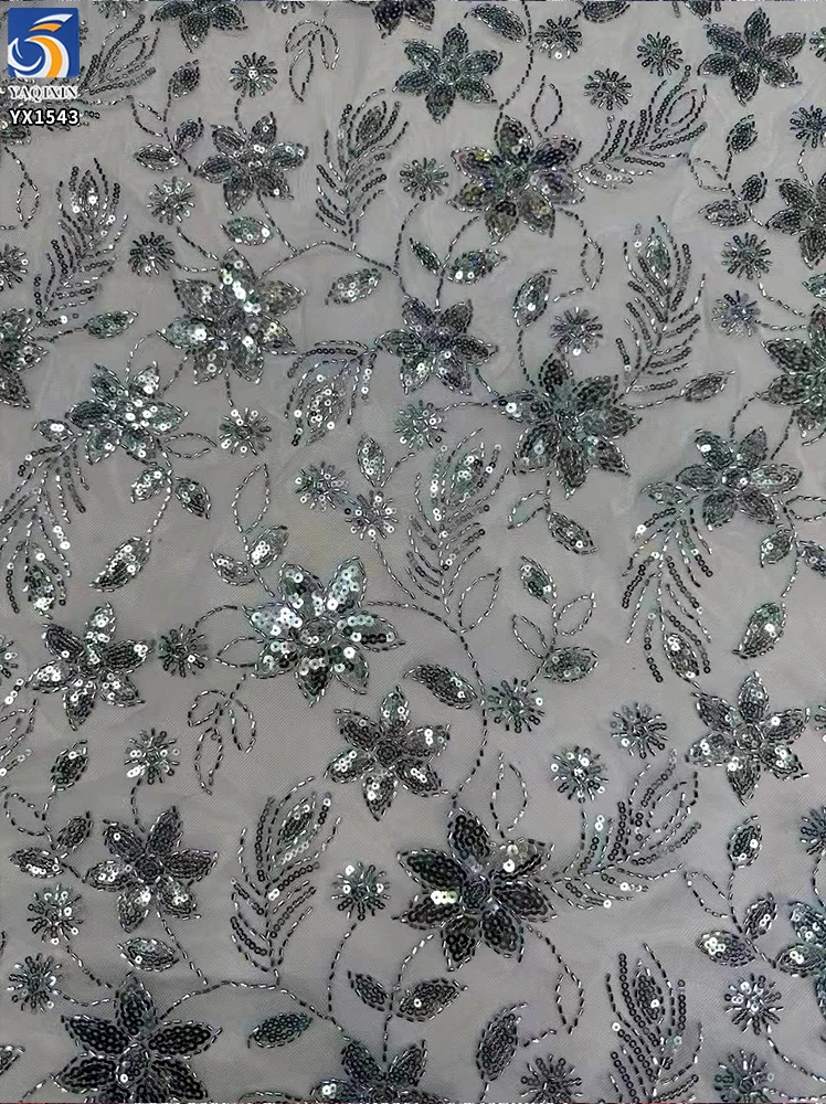 YX1543 Leaf and Floral Sequin Embroidered Mesh Fabric 130CM Wide for Evening Dresses and Women's Fashion - 100% Polyester...