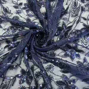 YX1543 Leaf and Floral Sequin Embroidered Mesh Fabric 130CM Wide for Evening Dresses and Women's Fashion - 100% Polyester...