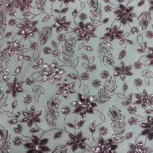 YX1543 Leaf and Floral Sequin Embroidered Mesh Fabric 130CM Wide for Evening Dresses and Women's Fashion - 100% Polyester...