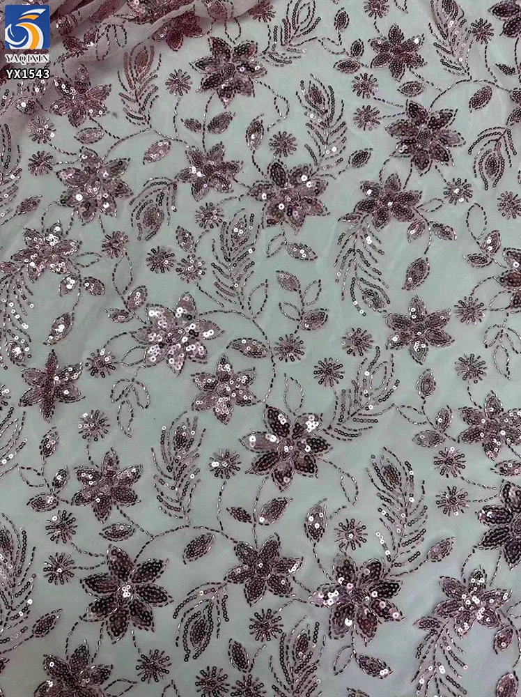 YX1543 Leaf and Floral Sequin Embroidered Mesh Fabric 130CM Wide for Evening Dresses and Women's Fashion - 100% Polyester...