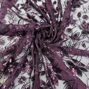 YX1543 Leaf and Floral Sequin Embroidered Mesh Fabric 130CM Wide for Evening Dresses and Women's Fashion - 100% Polyester...