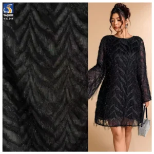 YX1544 Long Fringe Fil Coupe Chiffon Fabric 150CM Wide Woven Jacquard Material for Fashion Dresses and Tops