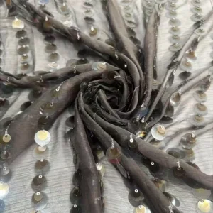 YX1545 18MM Large Sequin Embroidered Chiffon Fabric 270GSM for Halter Tops Skirts and Fashion Apparel - 100% Polyester, 270...