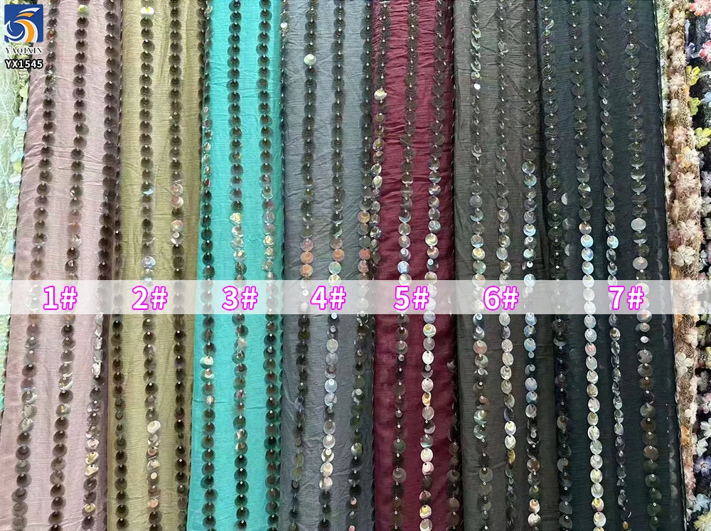 YX1545 18MM Large Sequin Embroidered Chiffon Fabric 270GSM for Halter Tops Skirts and Fashion Apparel - 100% Polyester, 270...
