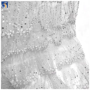 YX1546 3D Floral Beaded Tiered Ruffle Tulle Fabric With Sequins for Bridal Wedding Dresses - 100% Polyester, 500 gsm, 130...