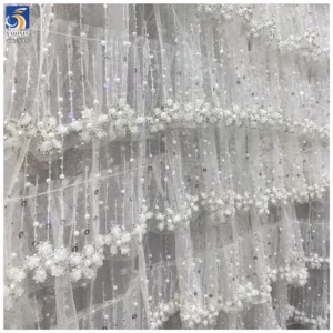 YX1546 3D Floral Beaded Tiered Ruffle Tulle Fabric With Sequins for Bridal Wedding Dresses - 100% Polyester, 500 gsm, 130...