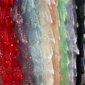 YX1546 3D Floral Beaded Tiered Ruffle Tulle Fabric With Sequins for Bridal Wedding Dresses - 100% Polyester, 500 gsm, 130...