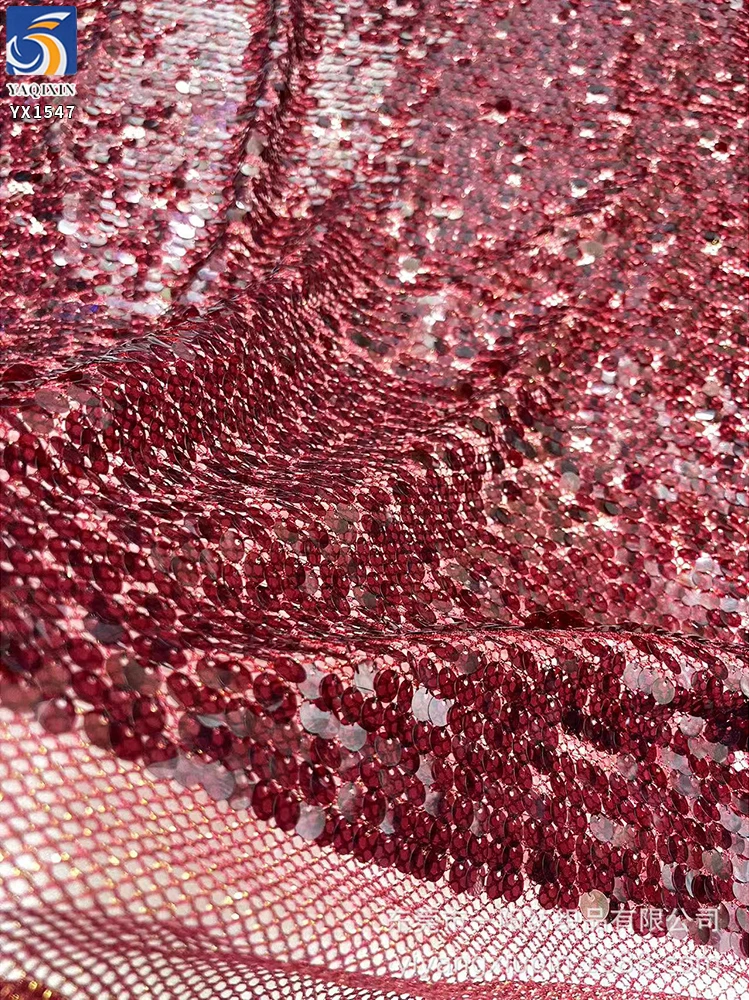 YX1547 350GSM Large All Over 9MM Sequins Mesh Fabric Transparent Paillette Material for Women's Fashion Apparel - 100%...