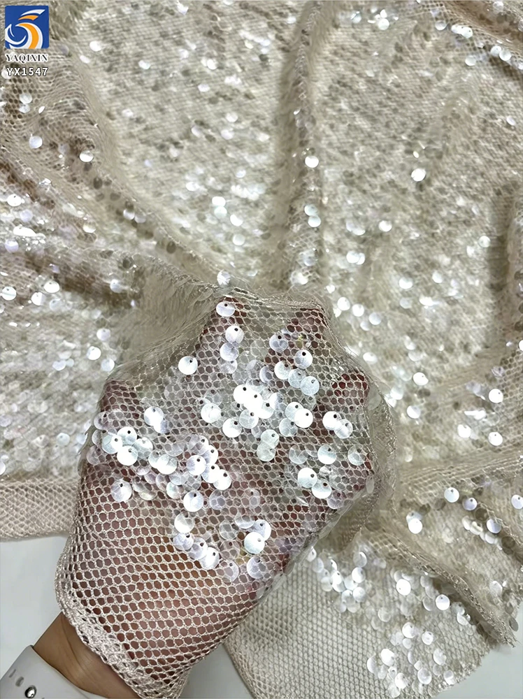 YX1547 350GSM Large All Over 9MM Sequins Mesh Fabric Transparent Paillette Material for Women's Fashion Apparel - 100%...