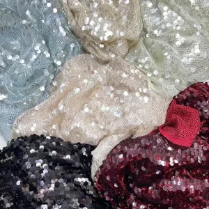 YX1547 350GSM Large All Over 9MM Sequins Mesh Fabric Transparent Paillette Material for Women's Fashion Apparel - 100%...