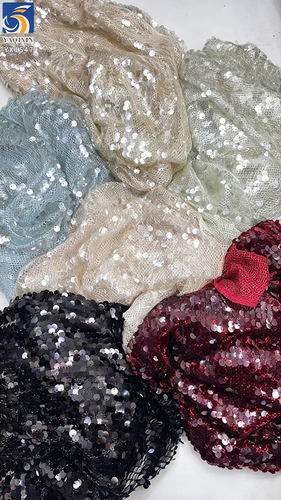 YX1547 350GSM Large All Over 9MM Sequins Mesh Fabric Transparent Paillette Material for Women's Fashion Apparel - 100%...