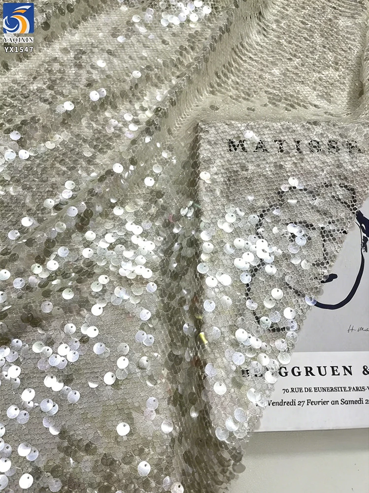 YX1547 350GSM Large All Over 9MM Sequins Mesh Fabric Transparent Paillette Material for Women's Fashion Apparel - 100%...