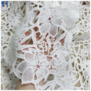 YX1548 Milk Silk Thread Floral Embroidery Lace Fabric 3D Openwork Polyester Material for Dresses and Garments - 100%...