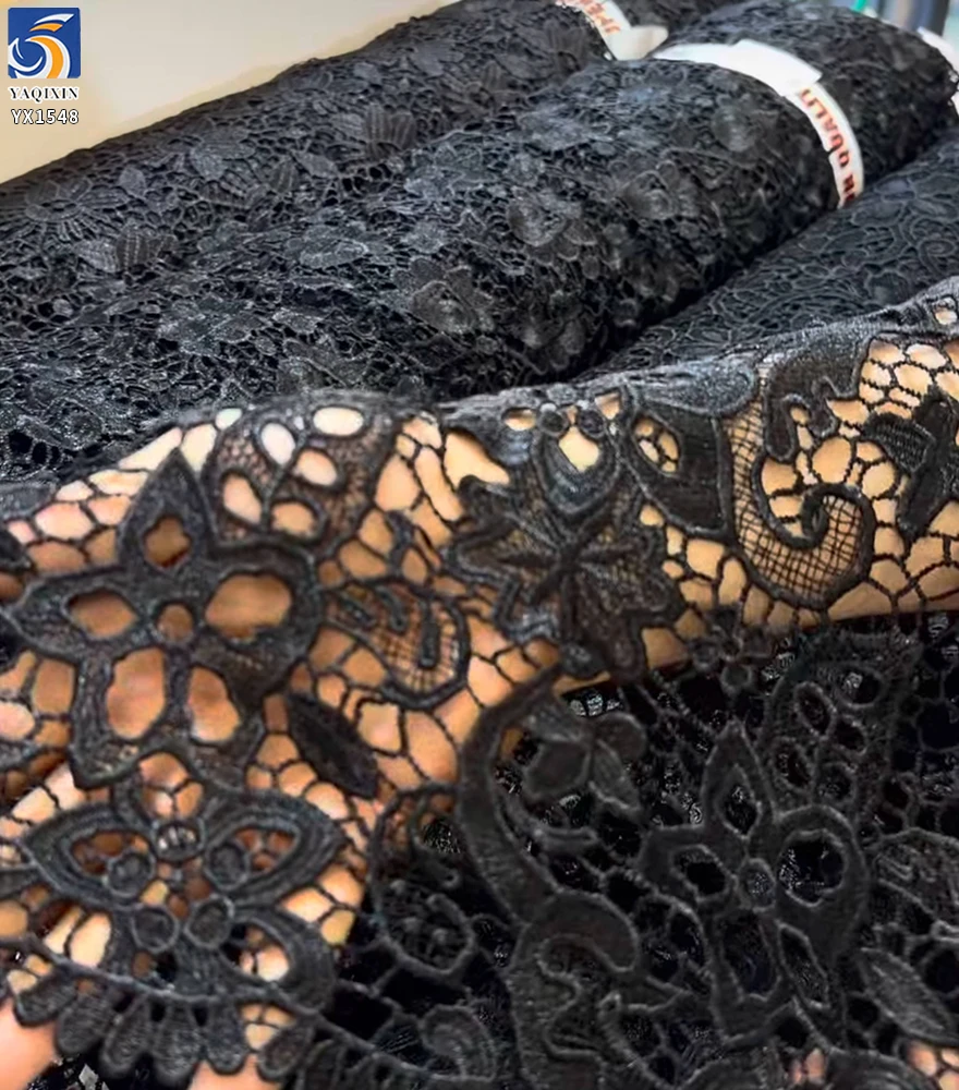 YX1548 Milk Silk Thread Floral Embroidery Lace Fabric 3D Openwork Polyester Material for Dresses and Garments - 100%...