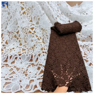YX1548 Milk Silk Thread Floral Embroidery Lace Fabric 3D Openwork Polyester Material for Dresses and Garments