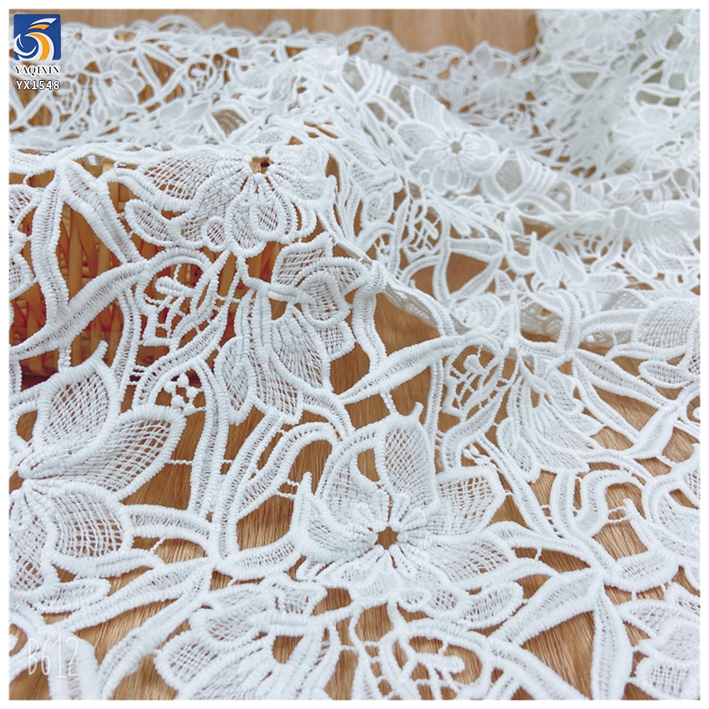 YX1548 Milk Silk Thread Floral Embroidery Lace Fabric 3D Openwork Polyester Material for Dresses and Garments - 100%...