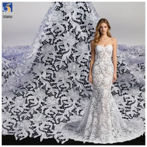 YX1549 Floral Guipure Lace Fabric 150gsm Water Soluble Milk Silk Embroidery Lace Fabric for Bridal and Women's Dresses