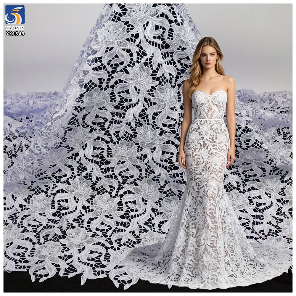 YX1549 Floral Guipure Lace Fabric 150gsm Water Soluble Milk Silk Embroidery Lace Fabric for Bridal and Women's Dresses...