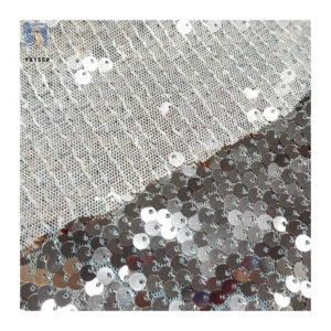 YX155 Good Quality Price 5mm Sequin Mesh Fabric Knit Paillettes Rose Gold Sequins Fabric - Polyester, Metallic, 500 gsm, 130...
