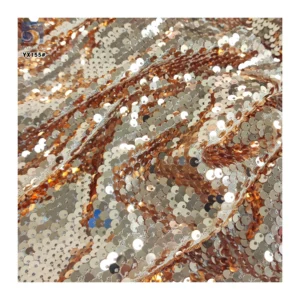 YX155 Good Quality Price 5mm Sequin Mesh Fabric Knit Paillettes Rose Gold Sequins Fabric - Polyester, Metallic, 500 gsm, 130...