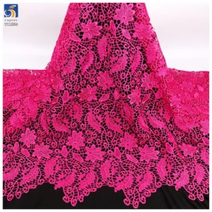 YX1550 Yellow Large Flower Embroidery Lace Fabric 150GSM Openwork Material for Evening Dresses and Gowns - 100% Polyester...