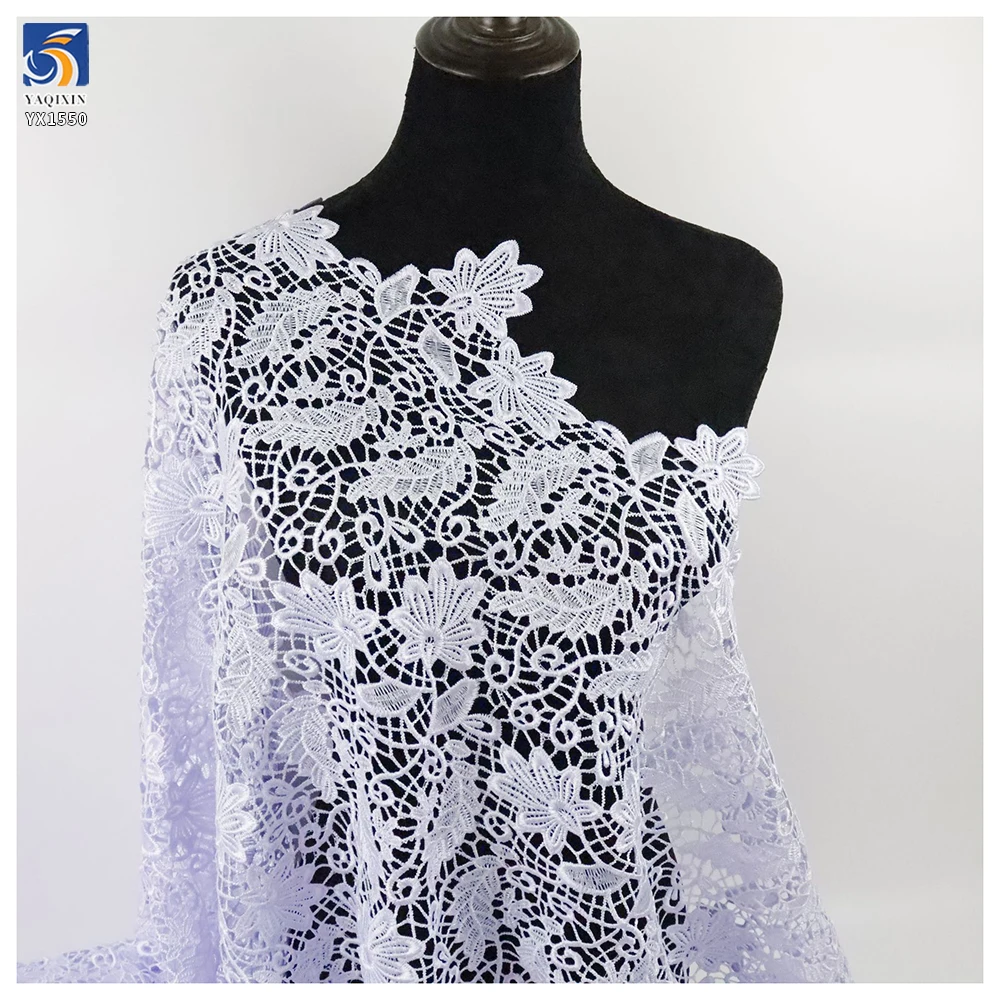 YX1550 Yellow Large Flower Embroidery Lace Fabric 150GSM Openwork Material for Evening Dresses and Gowns - 100% Polyester...